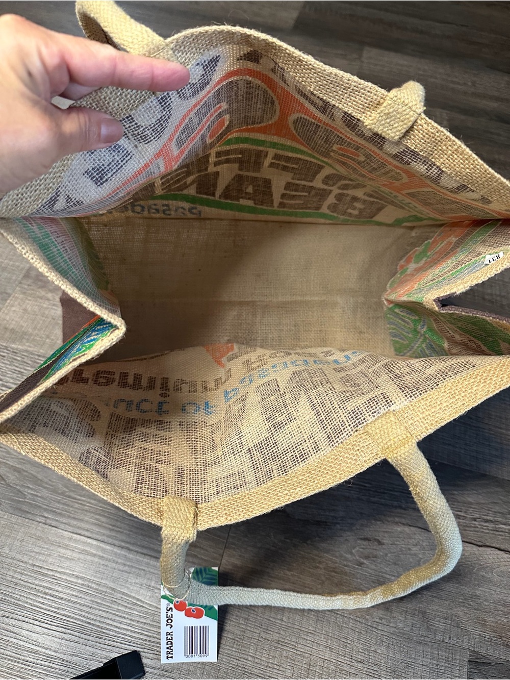 NWT Trader Joe's 1967 Coffee Beans Jute Tote Bag - Natural, Orange, Brown, Blue - Picture 3 of 7